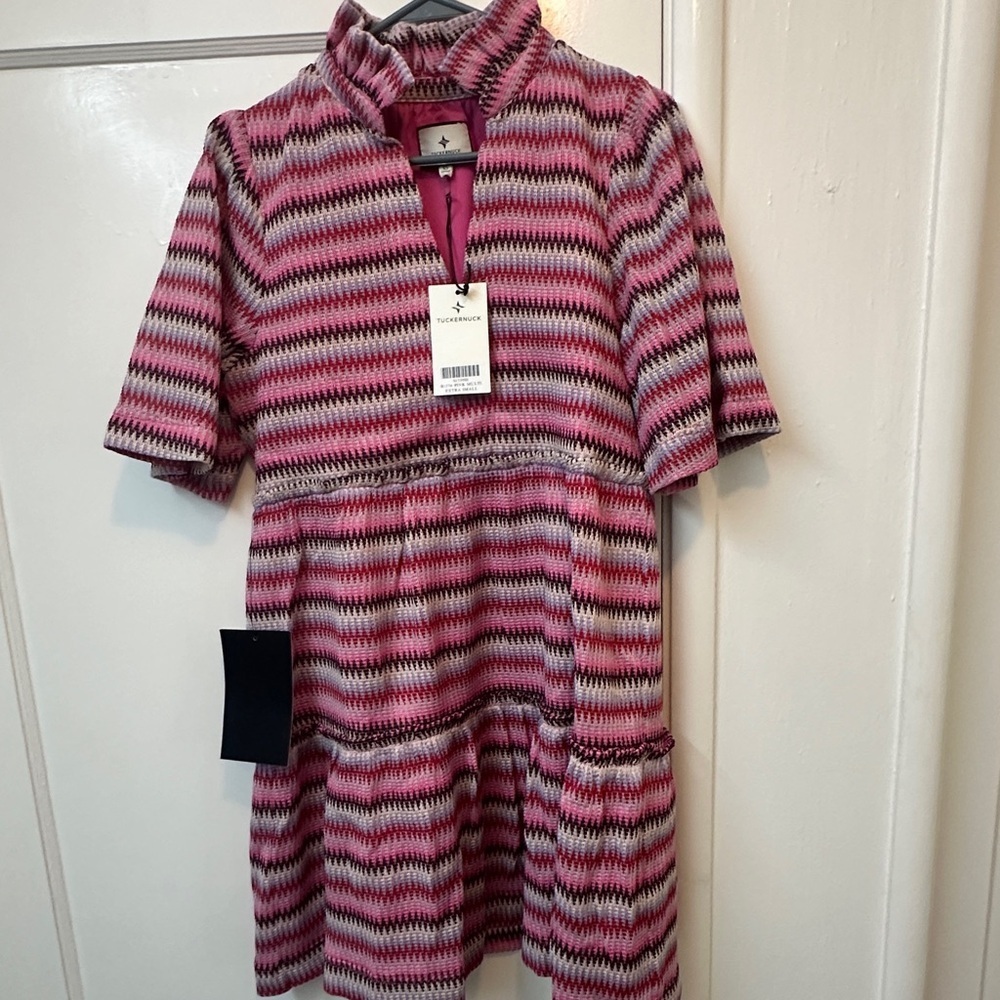 NWT Tuckernuck Zigzag Knit Stripe‎ Crawford Dress XS pinks purples